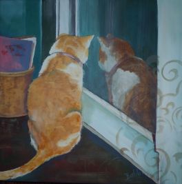 SOLD Flat Cat for Cat Care Society Acrylic 10 x 10"